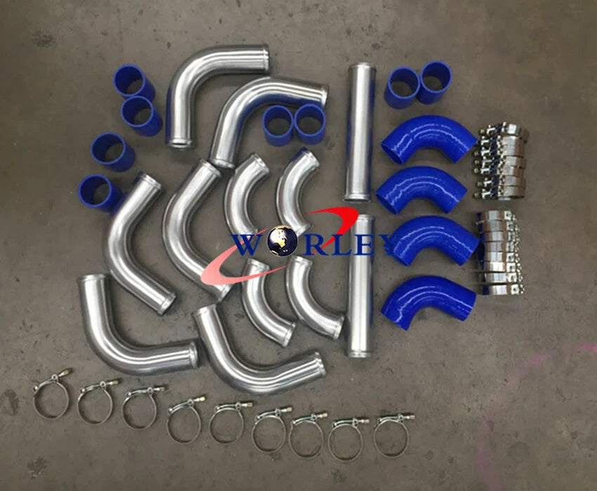 2.25" Aluminum Turbo Intercooler Piping Kit with Blue Hoses for Universal