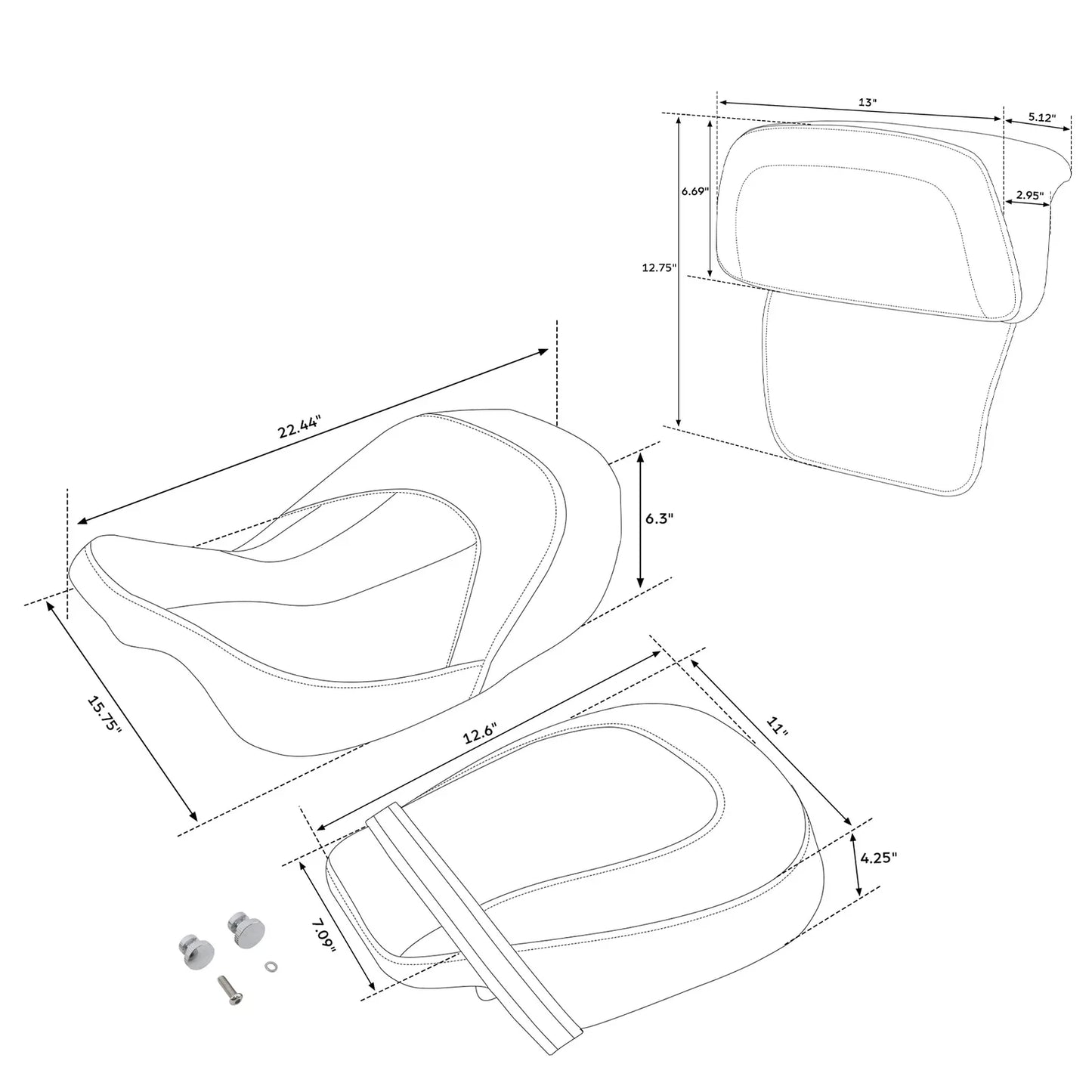 Black Driver Passenger Seat Backrest Pad for Harley Road Electra Glide (14-23)