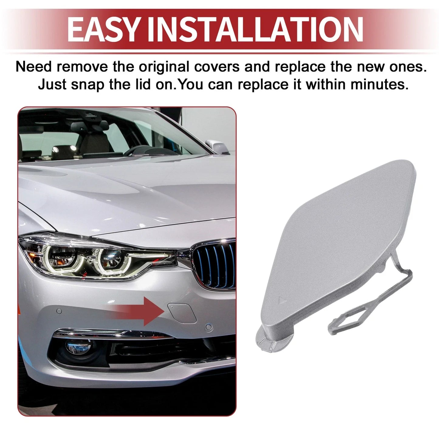 Tow Hook Cover for BMW 320i (2016-2018) Silver Tone