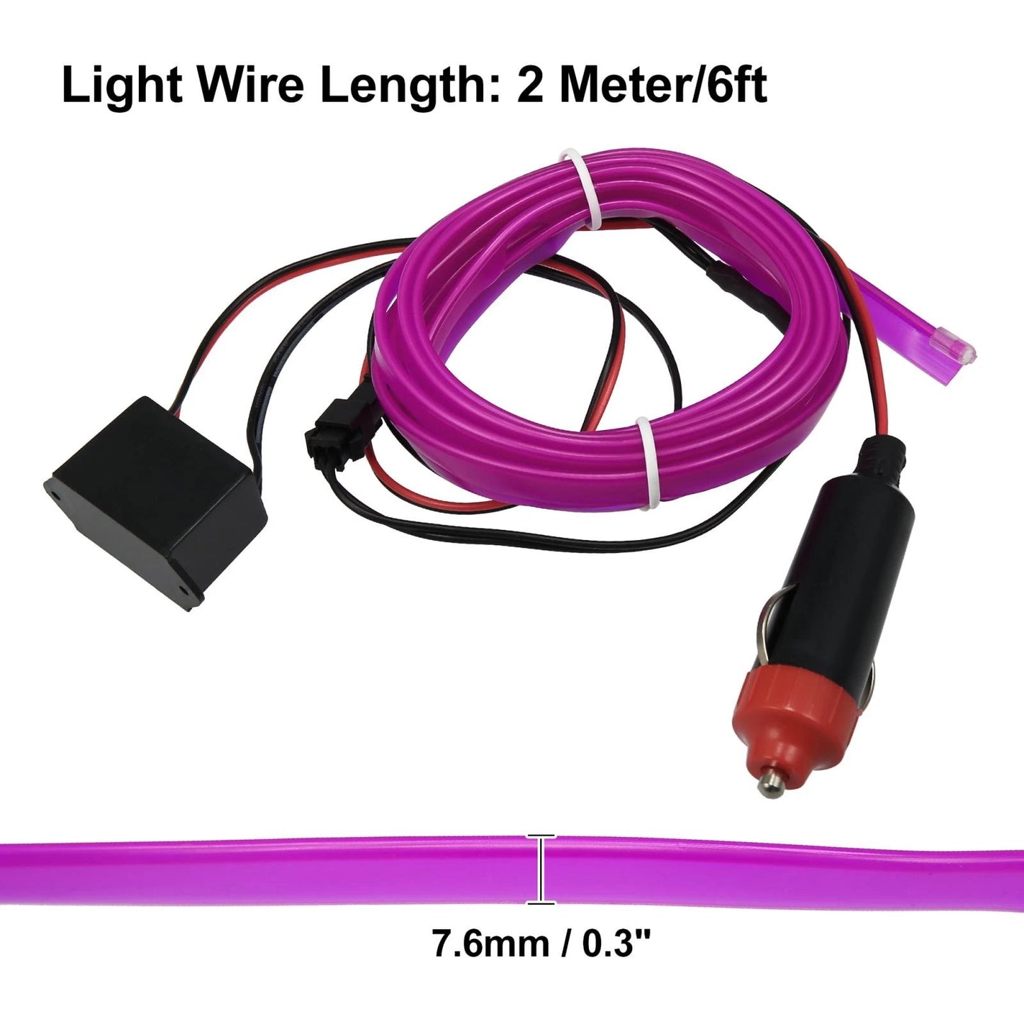 2M Neon EL Wire String Strip Tube Purple Light for Car Interior