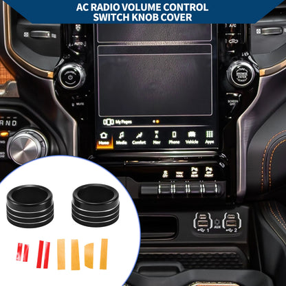 Set of 2 Media Radio Audio Tune Switch Knob Covers for Dodge RAM (2019–2022) Black