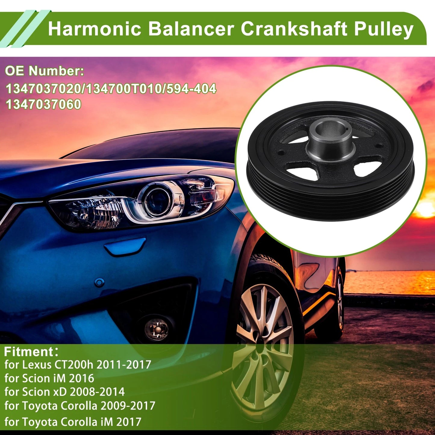 Engine Harmonic Balancer Crank Pulley for Lexus CT200h (2011–2017) 1347037020 Steel Black