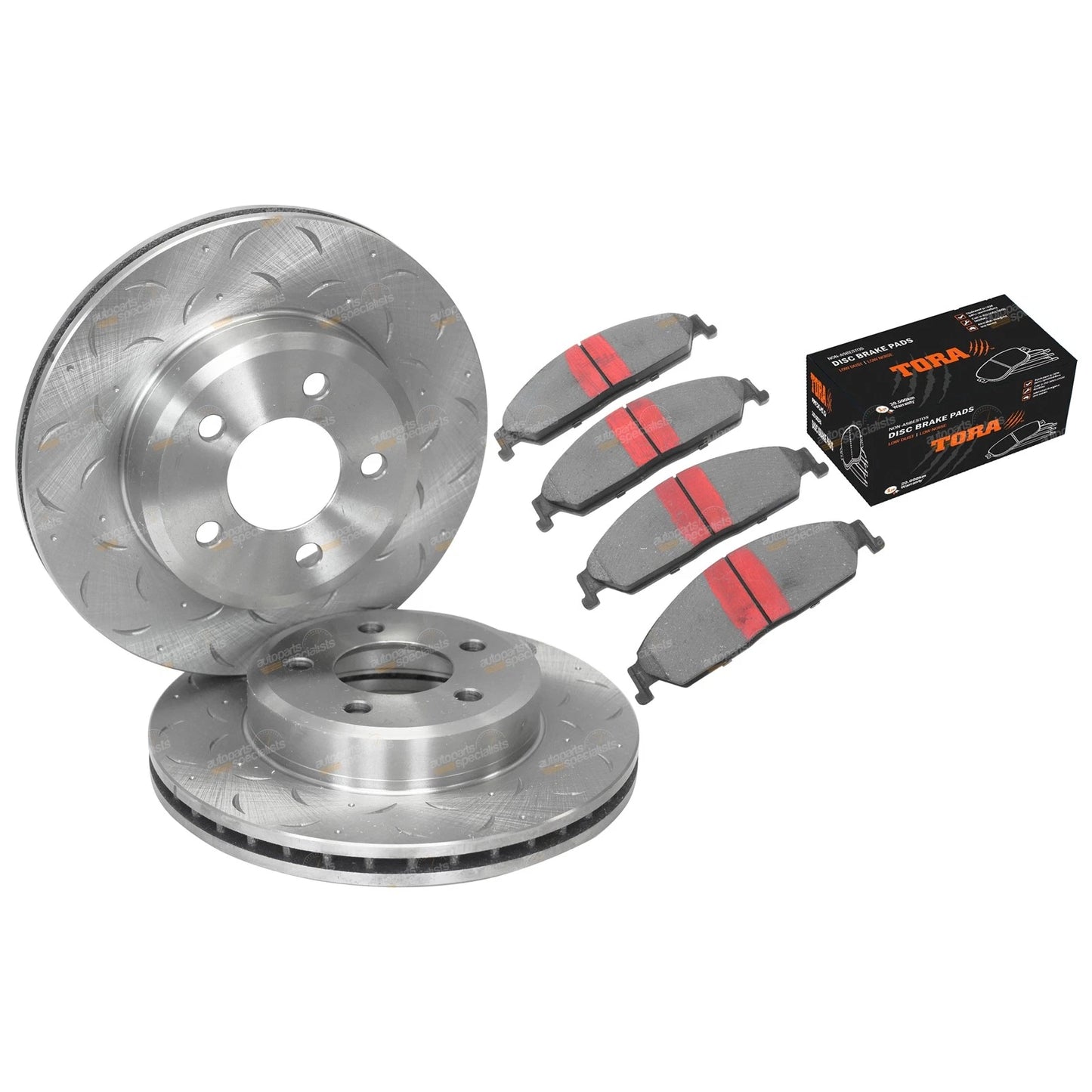 2 Front Disc Rotors + Brake Pads for Falcon BA BF FG (2002–2012) Drilled & Slotted