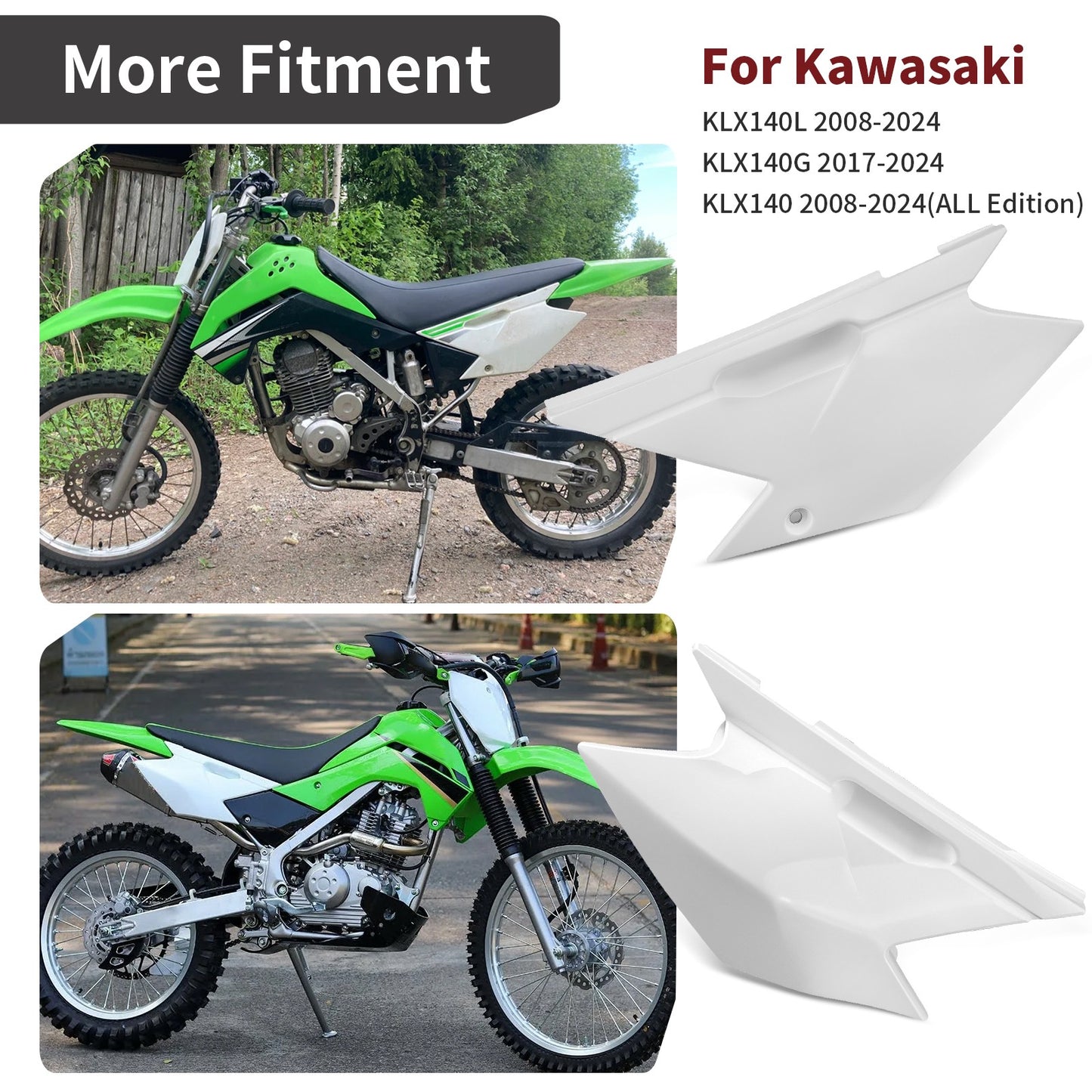 Set of 2 Rear Side Covers for Kawasaki KLX140L KLX140G KLX140 (2008–2024) White