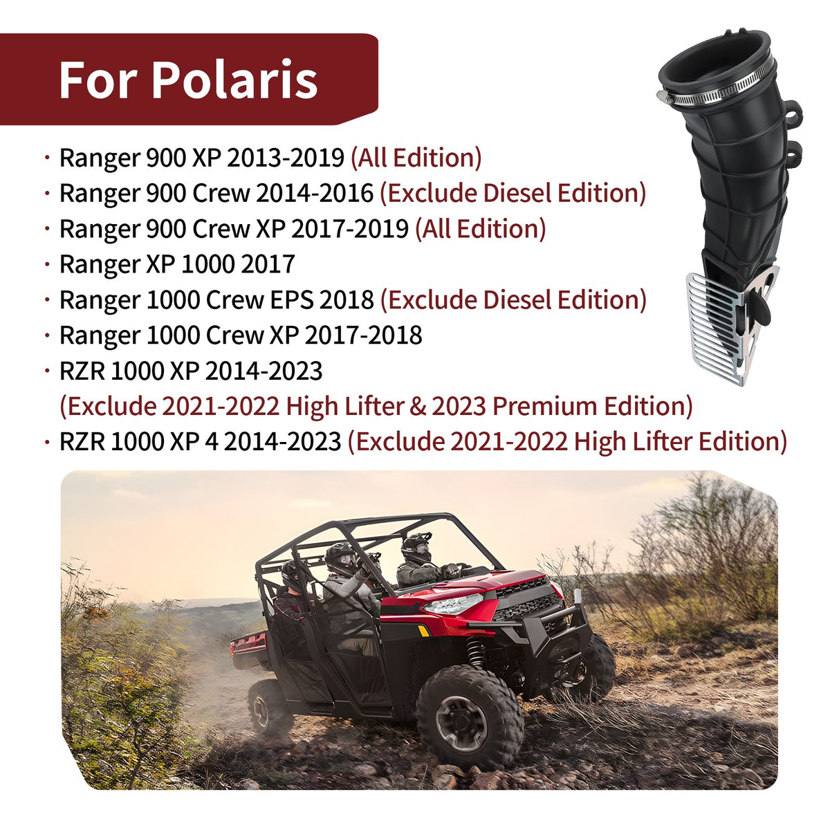 Clutch Air Outlet Duct Boot for Polaris RZR XP 4 1000 Ranger XP 900 1000 (2014–2021)