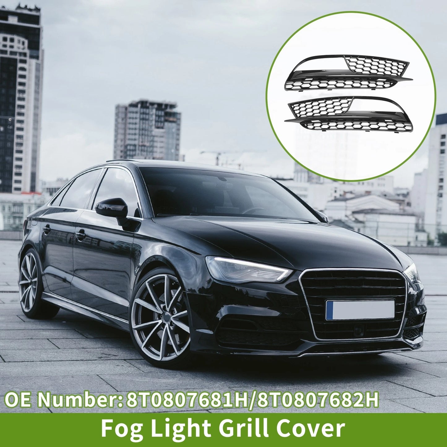 1 Pair Front Fog Light Grill for Audi A5 (2013–2016) No. 8T0807681H/8T0807682H