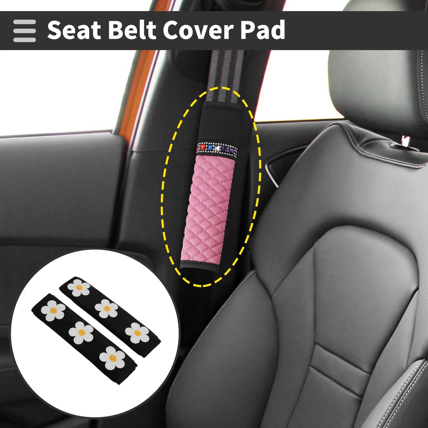 Set of 2 White Seat Belt Cover Pads for Universal Fit (24cm)