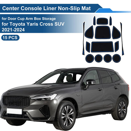 15 Pcs Non-Slip Mat for Toyota Yaris Cross SUV (2021–2024) PVC Blue