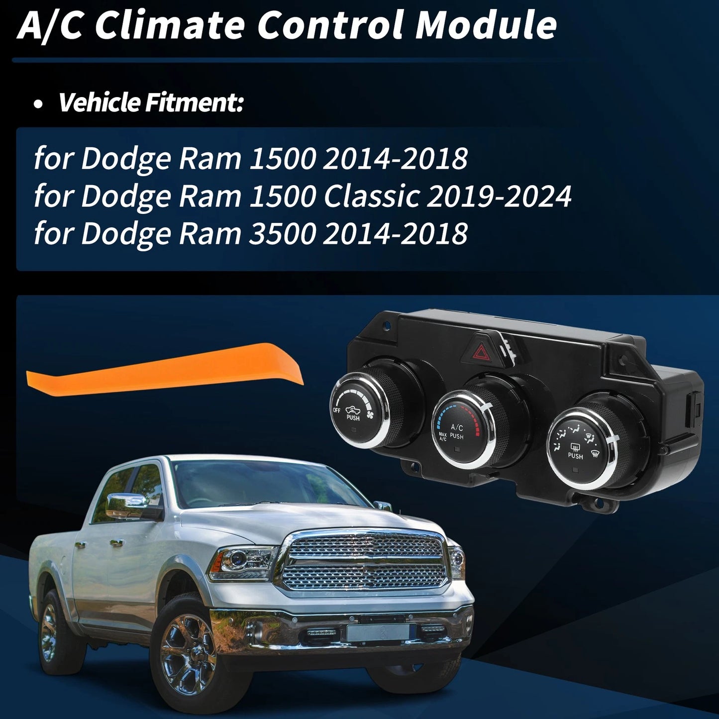 A/C Heater Climate Control Module Panel 68268190AA for Dodge Ram 1500 (2014–2018)
