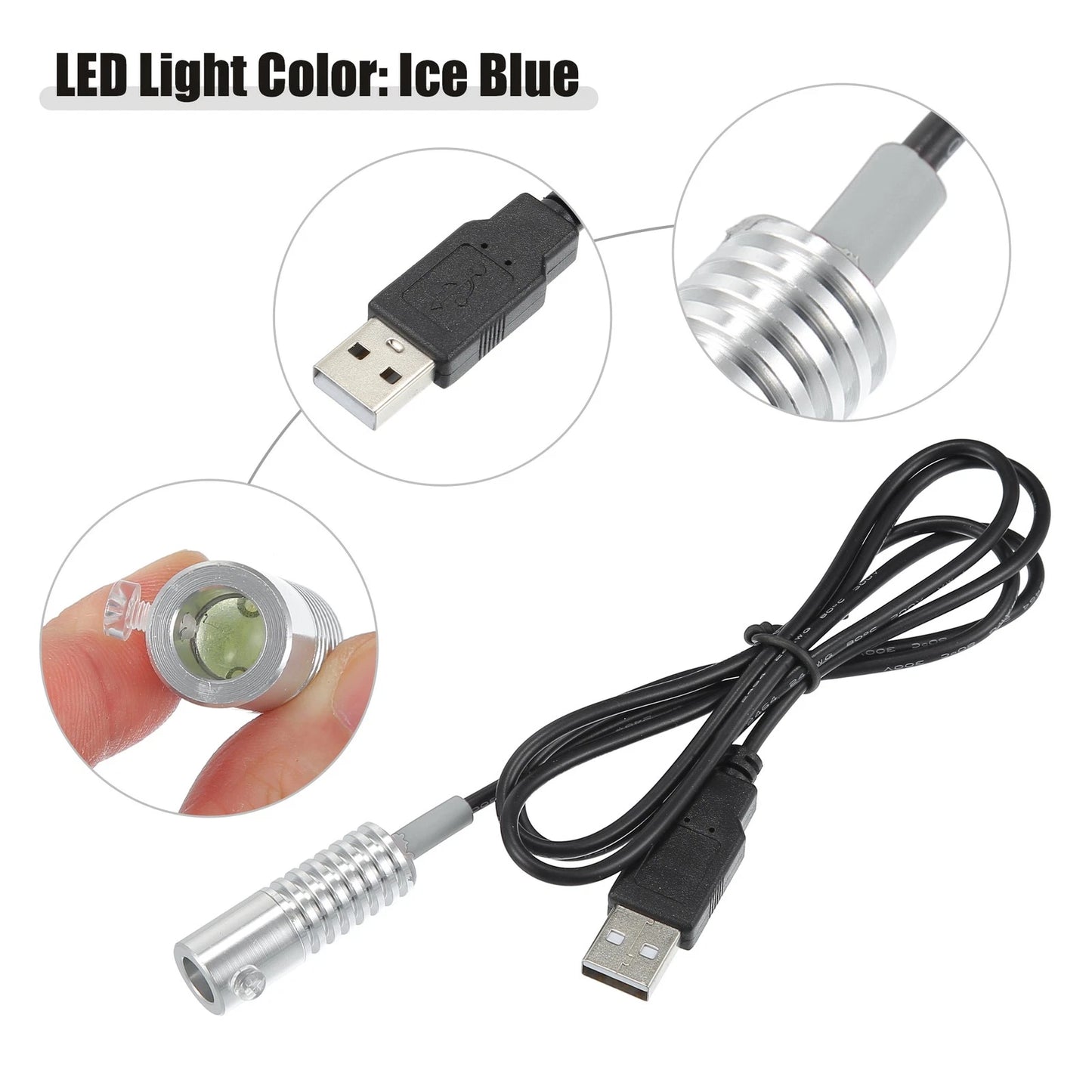 LED Aluminum Light Source Illuminator for Car (8mm, Ice Blue)