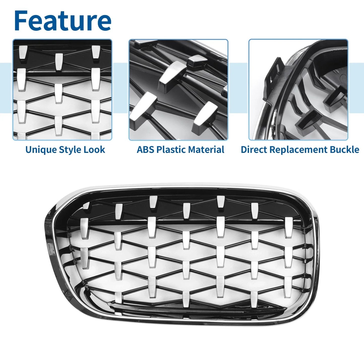 Pair Front Upper Bumper Grille for BMW 1 Series F20 Diamond Star (2015-2018)