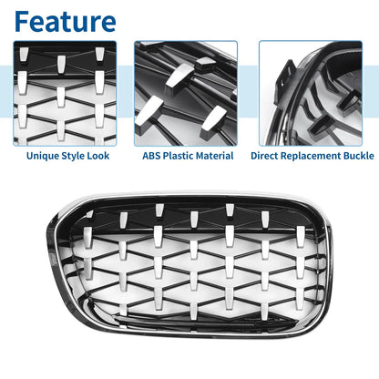 Pair Front Upper Bumper Grille for BMW 1 Series F20 Diamond Star (2015-2018)