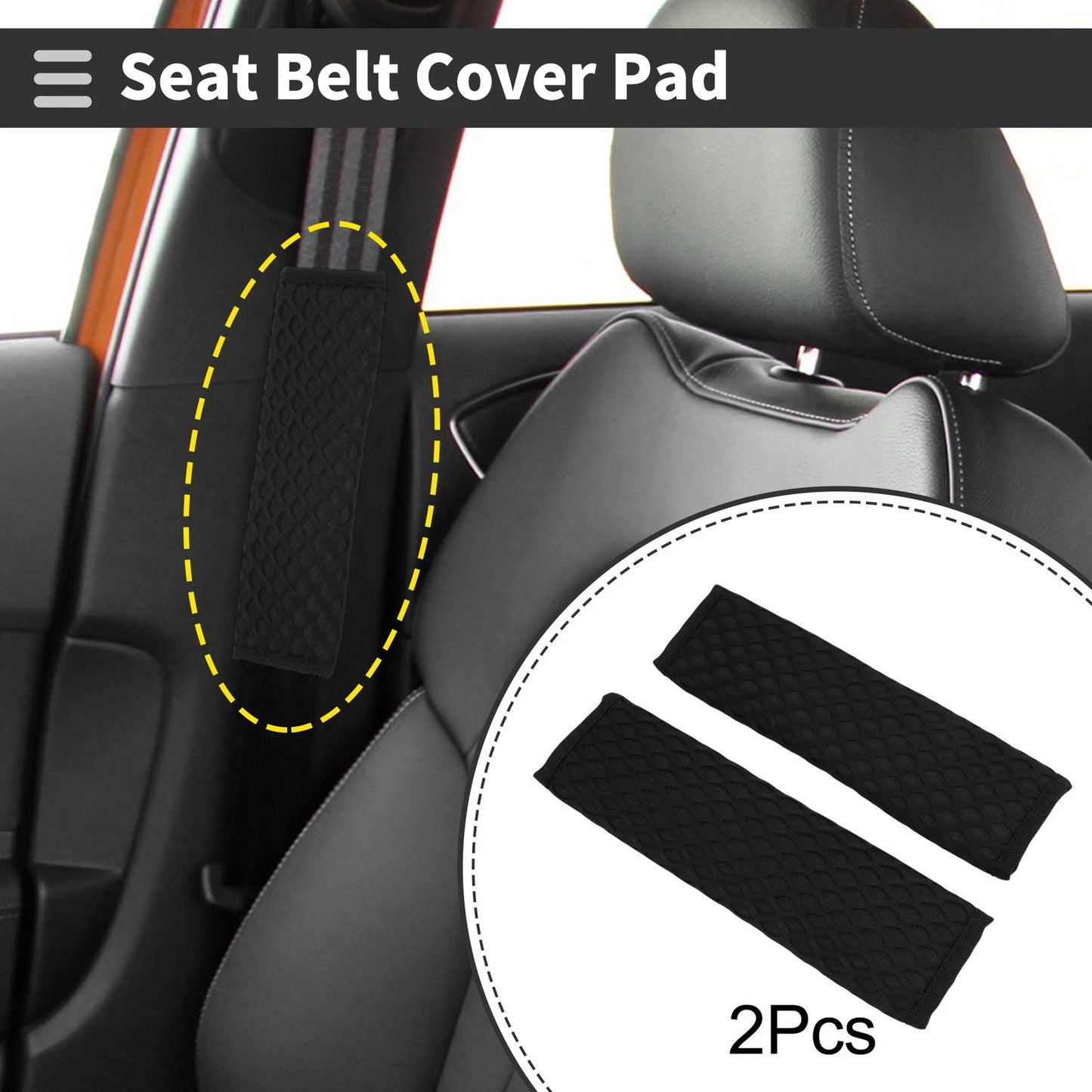 Set of 2 Black Seat Belt Cover Pads for Universal Fit (23cm)