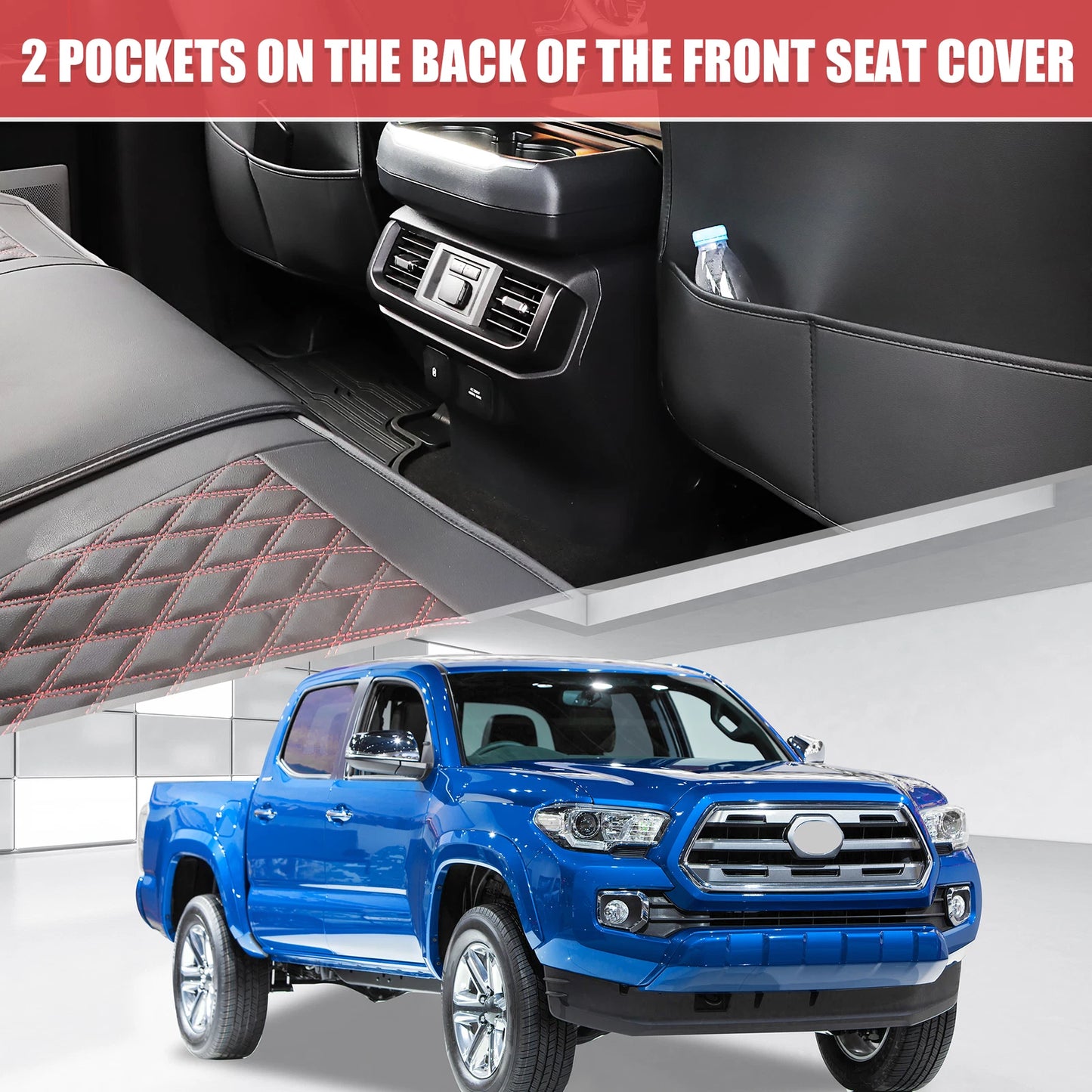 Set of 2 Front Seat Covers for Toyota Tacoma  - Black Red
