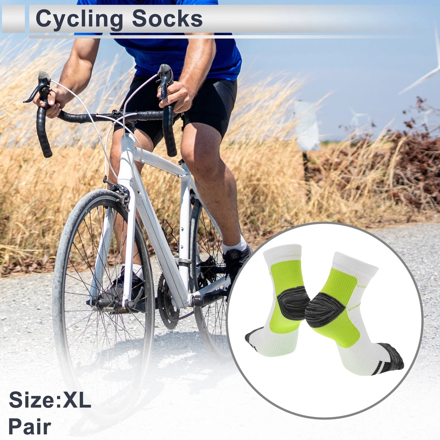 Cycling Socks Anti-Friction Shock Absorption Size XL Low-Cut Green White