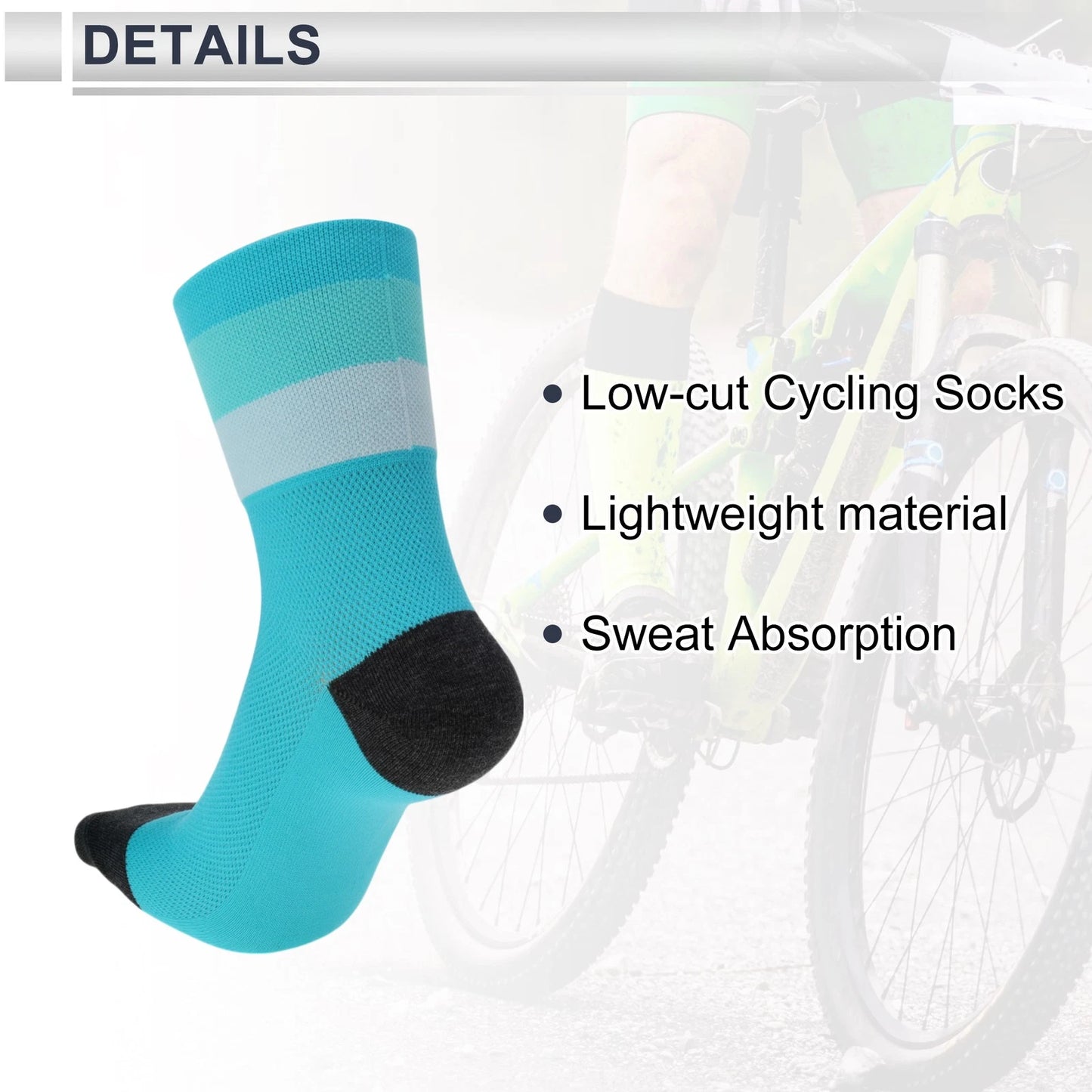 Cycling Socks Size XL Low-Cut Light Blue Black (Absorb Sweat)