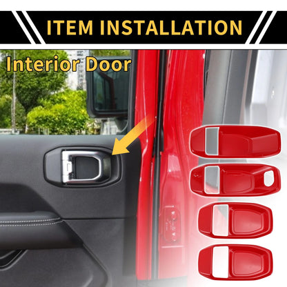 Set of 4 Interior Door Handle Bowl Cover Trims for Jeep Wrangler JL JLU Red