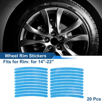 20 Pcs Arc-Shape Wheel Rim Stickers for 14"-22" Rims (Light Blue)