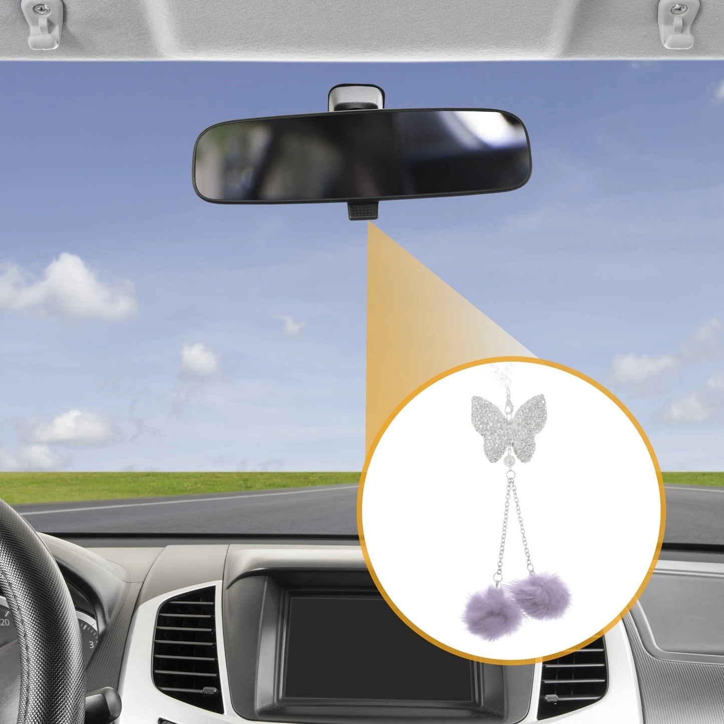 Rhinestones Rear View Mirror Pendant for Car - Light Purple