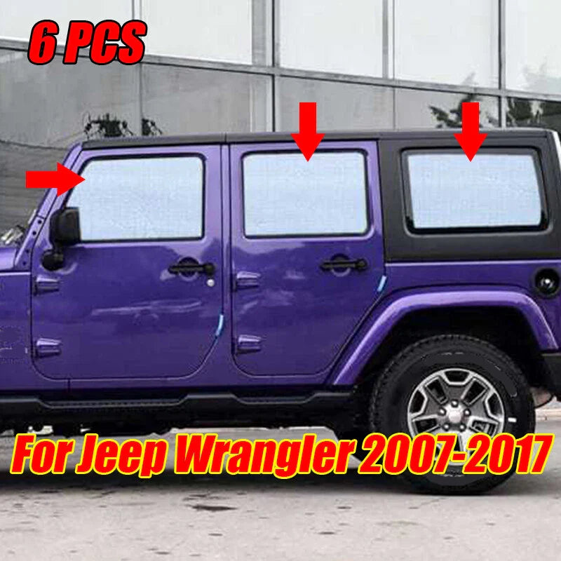 6 x Side Seat Window Privacy Sunshade Cover for Jeep Wrangler 4-Door (2007–2017)