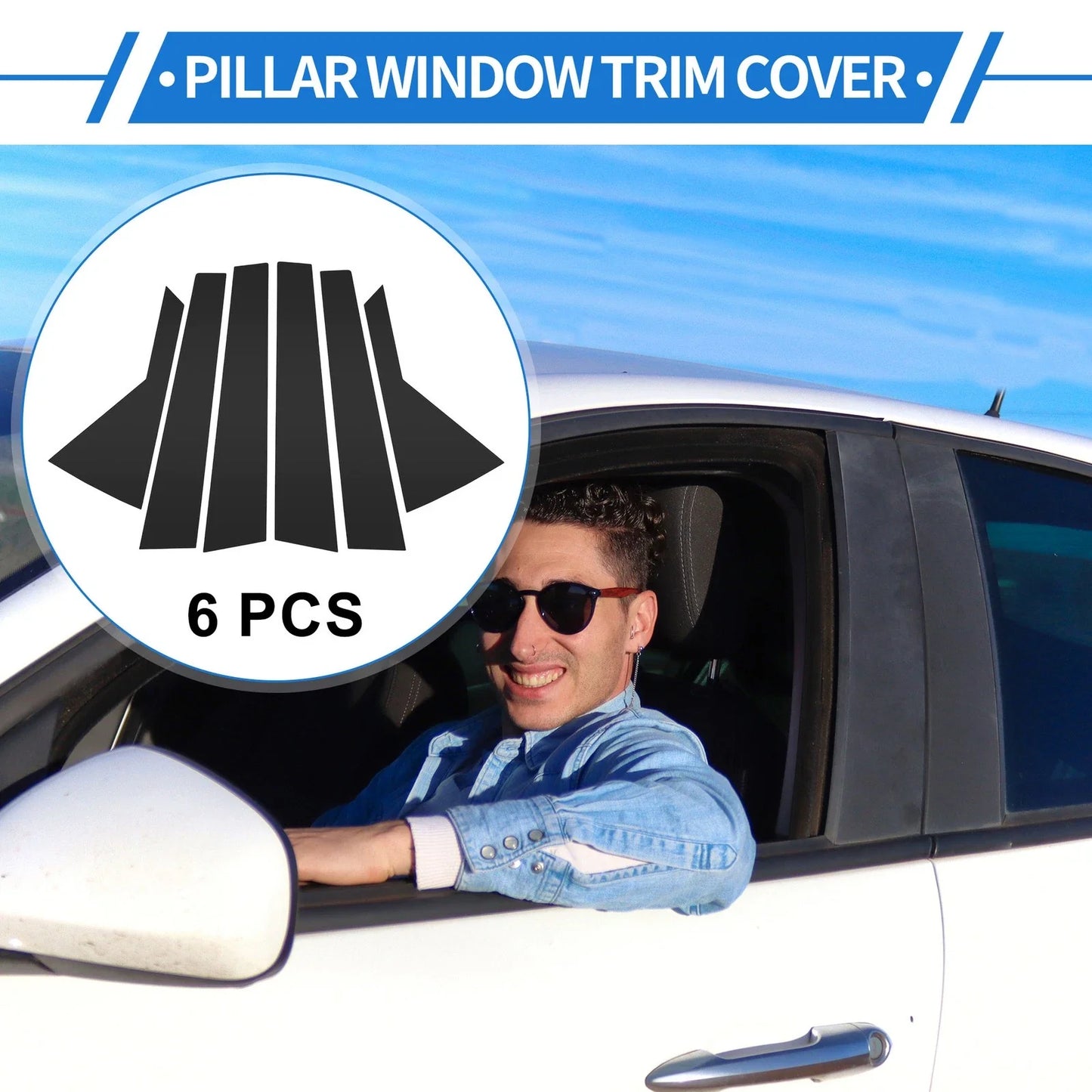 6 Pcs Black Door Pillar Window Trim for Hyundai Kona (2018-2023)
