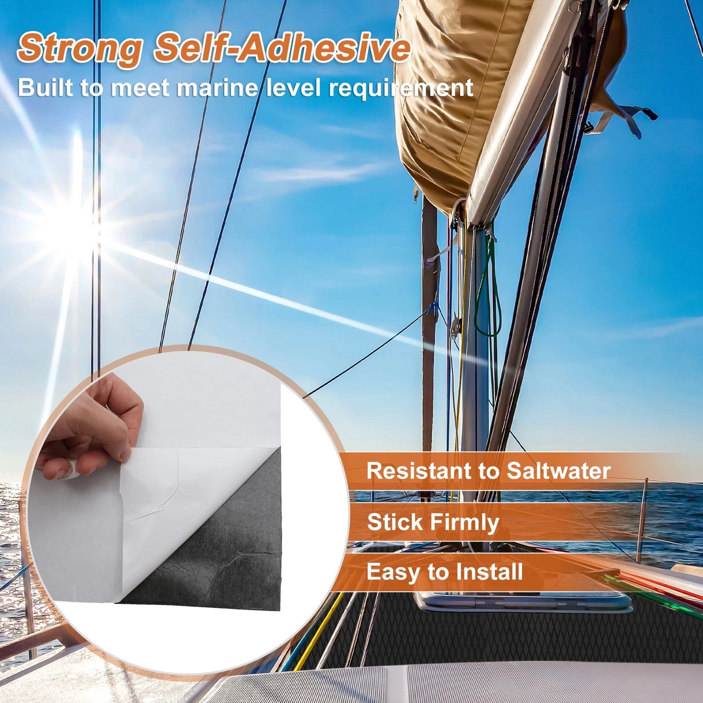 Self-Adhesive Boat Flooring Strip for Marine Use (96" L x 38" W) Black