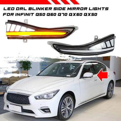 Black LED Mirror Dynamic Sequential Turn Signal Light DRL for Infiniti Q50 Q60