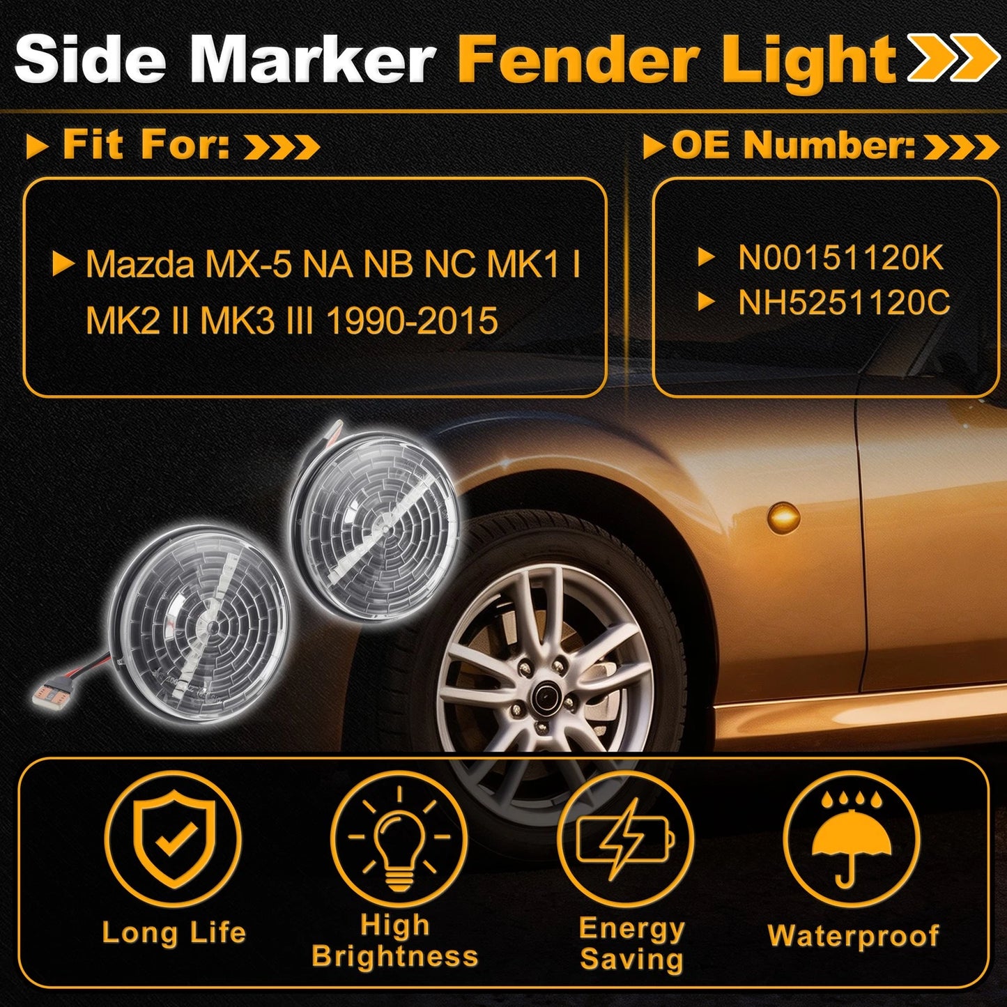 Side Marker Fender Light N00151120K for Mazda MX-5 (1989–2005)