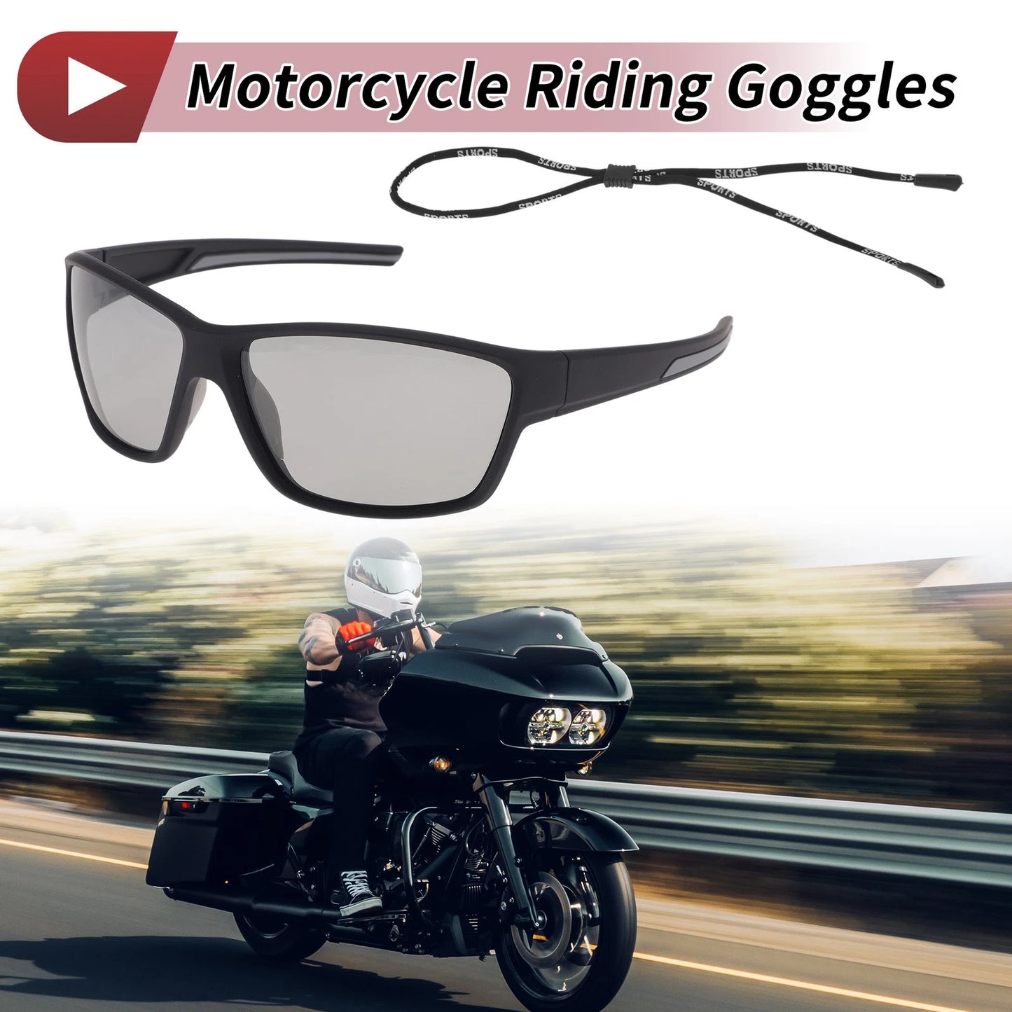 Set of 1 Motorcycle Riding Goggles for Universal Fit (Light Gray Lens)