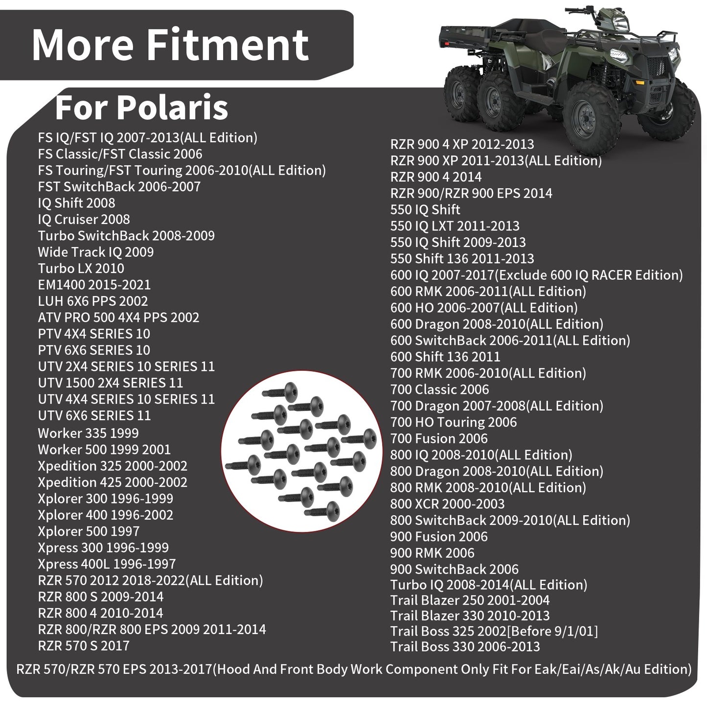 16 Body Rack Bolts for Polaris Worker 335, Xpress 400L, Xplorer 300, 400, 500 (2000–2023)