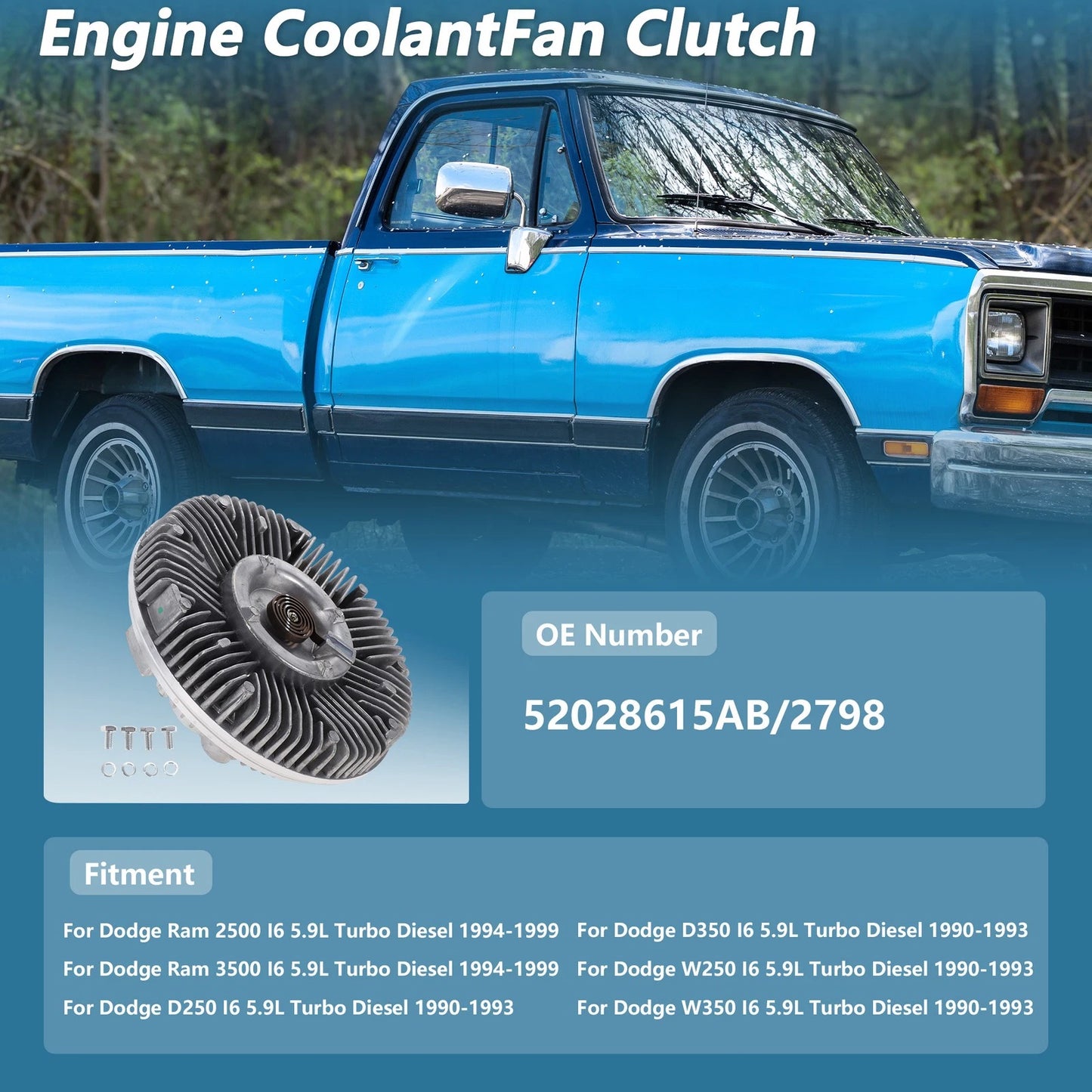 Engine Cooling Fan Clutch for Dodge Ram 2500 I6 5.9L Turbo (No. 52028615AB)