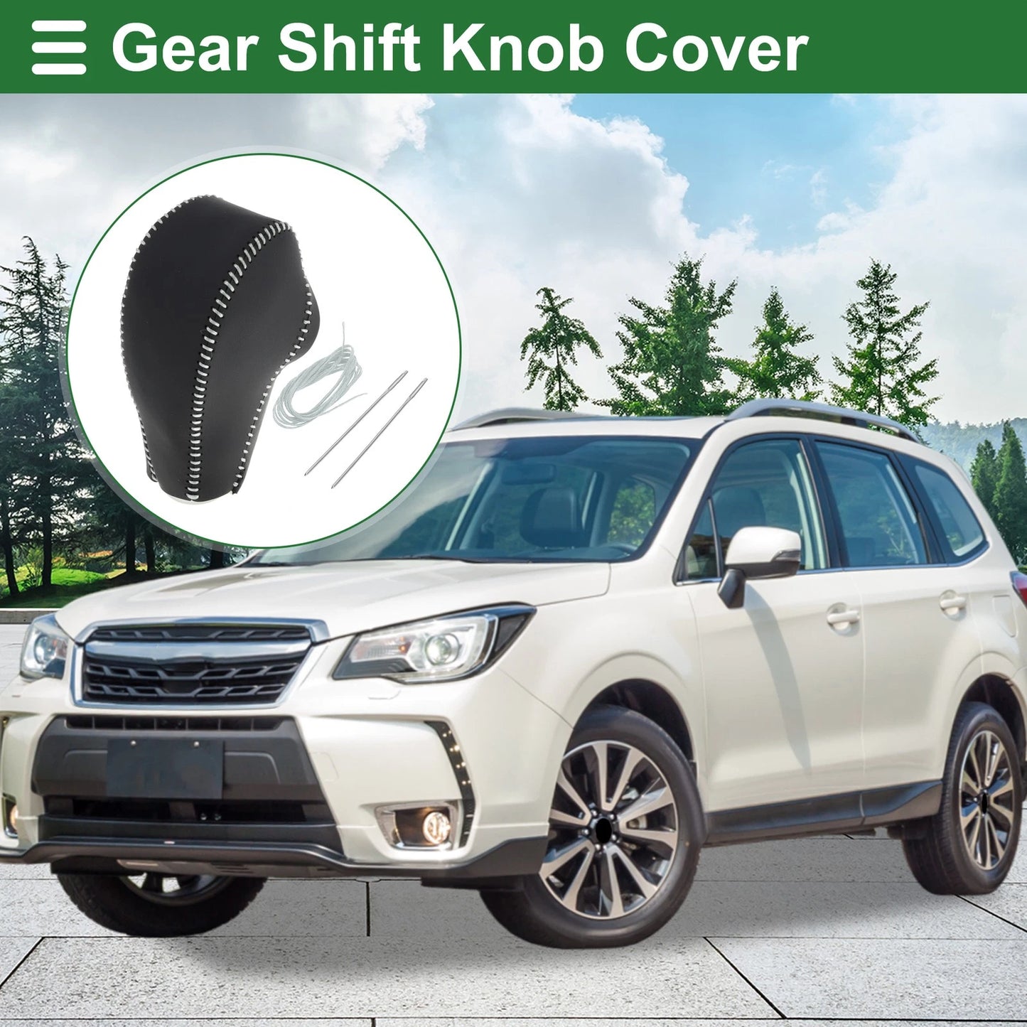 Gear Shift Knob Cover for Subaru Forester (2014–2017) Black Grey Faux Leather