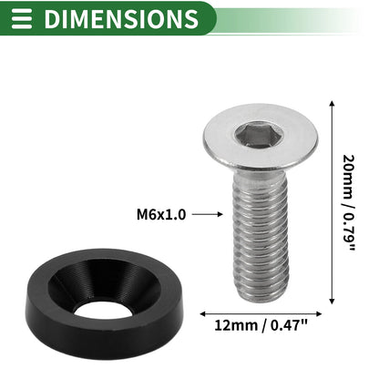 Set of 1 M6x1.0 Gasket Bolt for Universal Car Modification (Aluminium Alloy, Black)