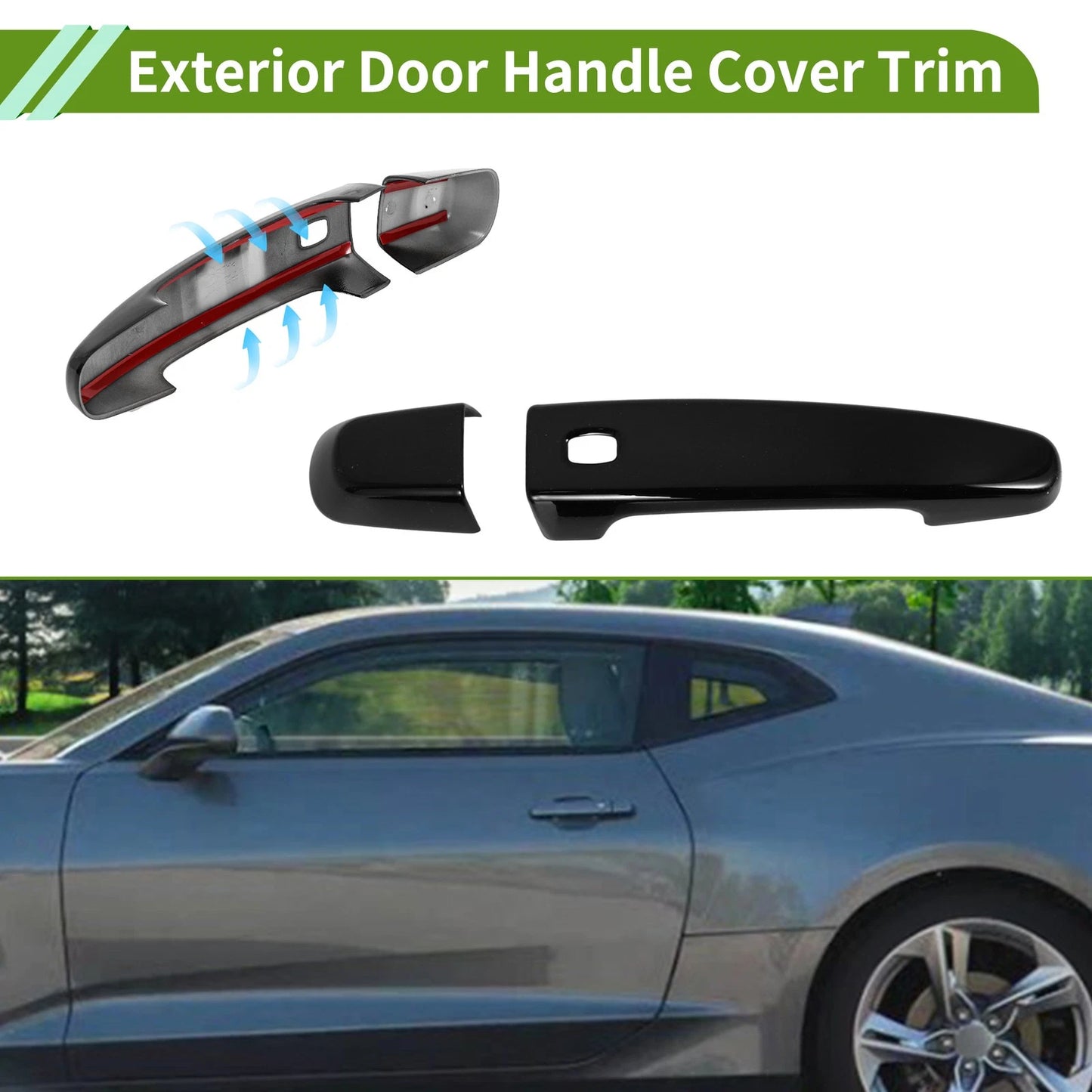 Exterior Door Handle Cover Trim for Chevrolet Camaro (2016–2023) Glossy Black
