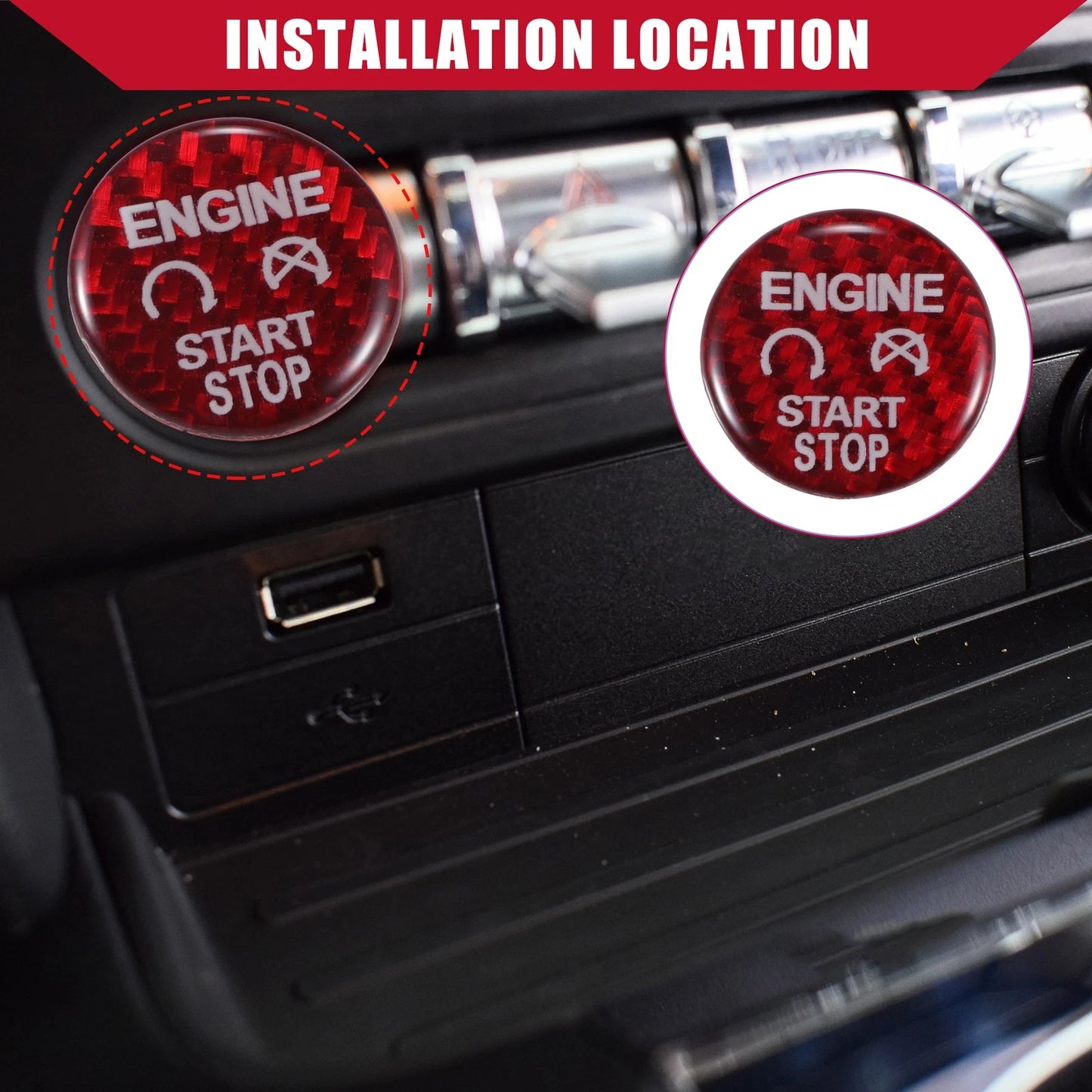 Carbon Fiber Engine Start Stop Button Cover Trim for Ford