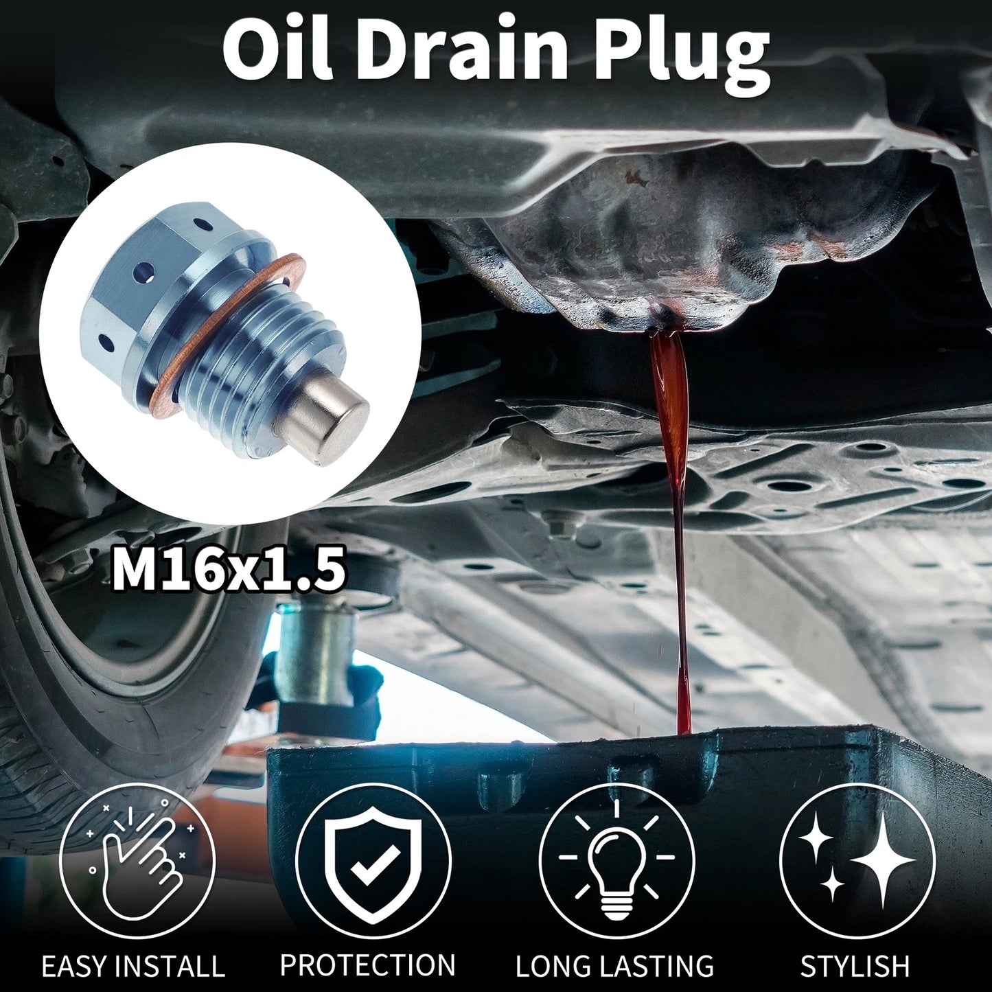 M16x1.5 Magnetic Oil Drain Plug for Universal Applications (1 Pc)