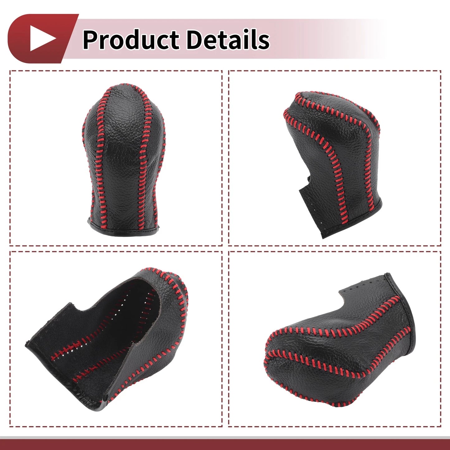 Gear Shift Knob Cover for Nissan Maxima (2016–2023) Black Red Faux Leather