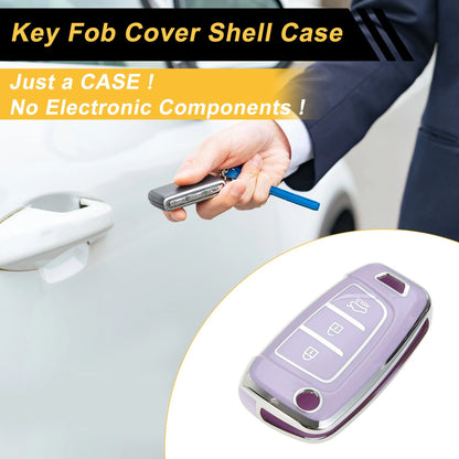 TPU Silicone Car Key Case for Hyundai i10 (2010–2023) - Purple/Silver Trim