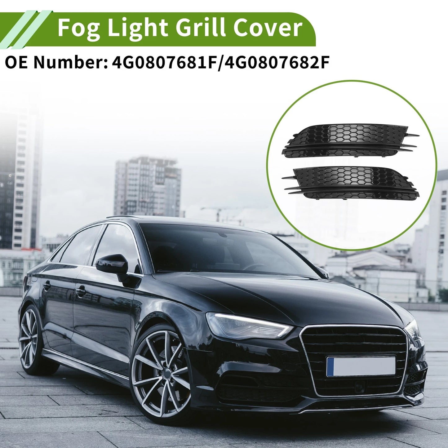 1 Pair Front Fog Light Grill for Audi A6 C7 (2012–2015) No. 4G0807681F Black