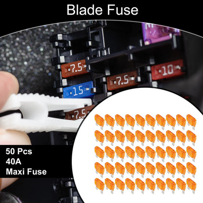 Set of 50 Maxi Fuse 40A Blade Fuses for Car Boat Truck RV Motorcycle