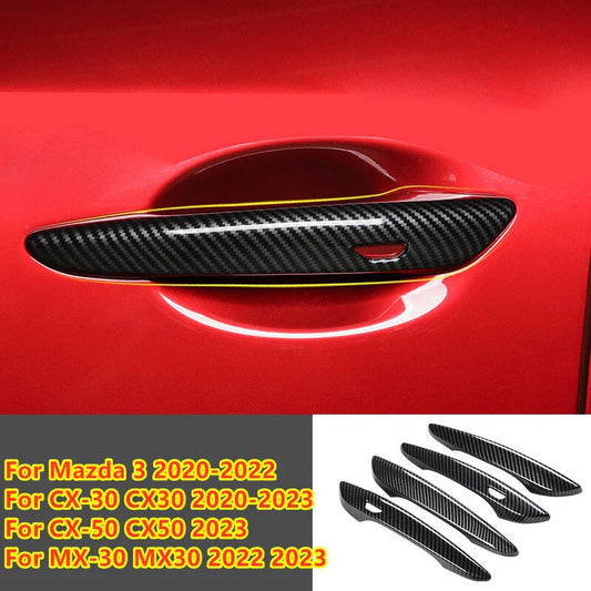 4X Carbon Fiber Door Handle Cover Trim for Mazda 3 (2019–2023)