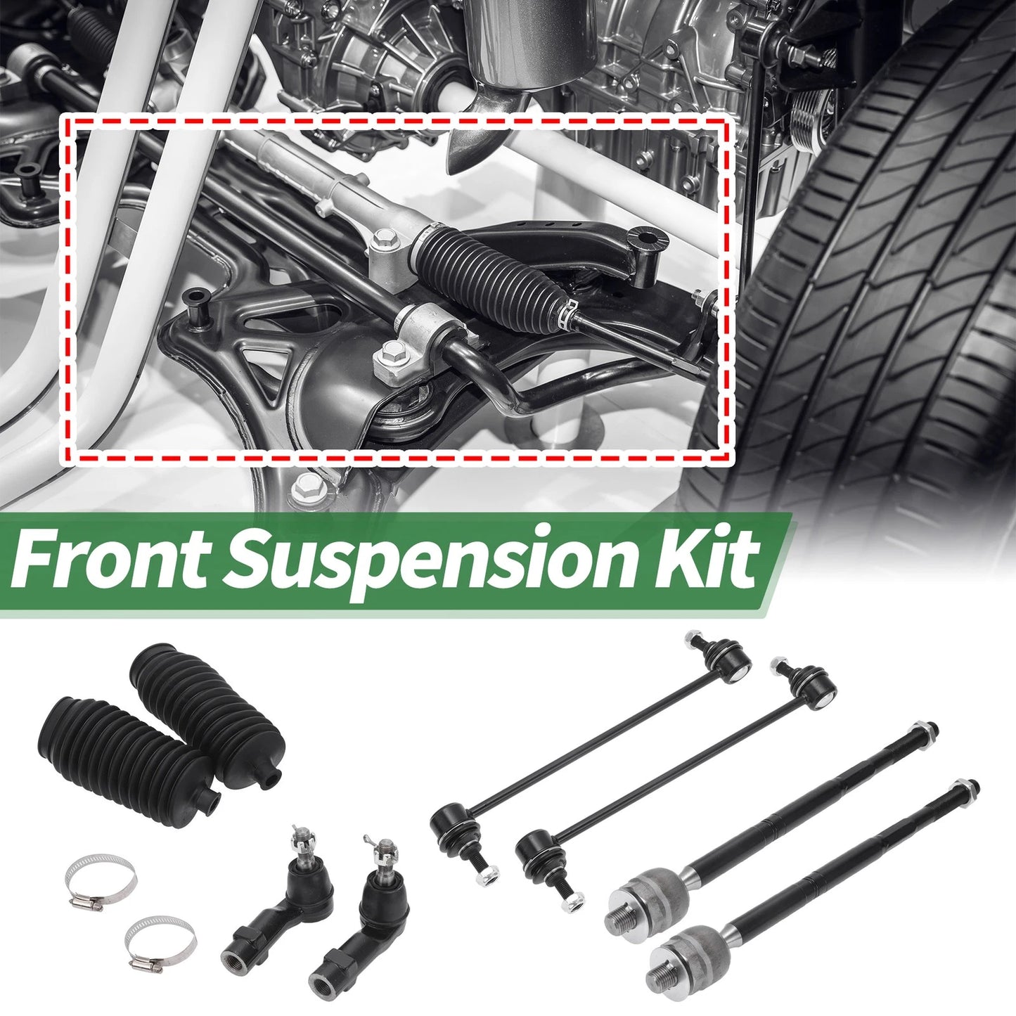 8 Pcs Front Suspension Kit Tie Rod Ends & Sway Bar Links for Dodge