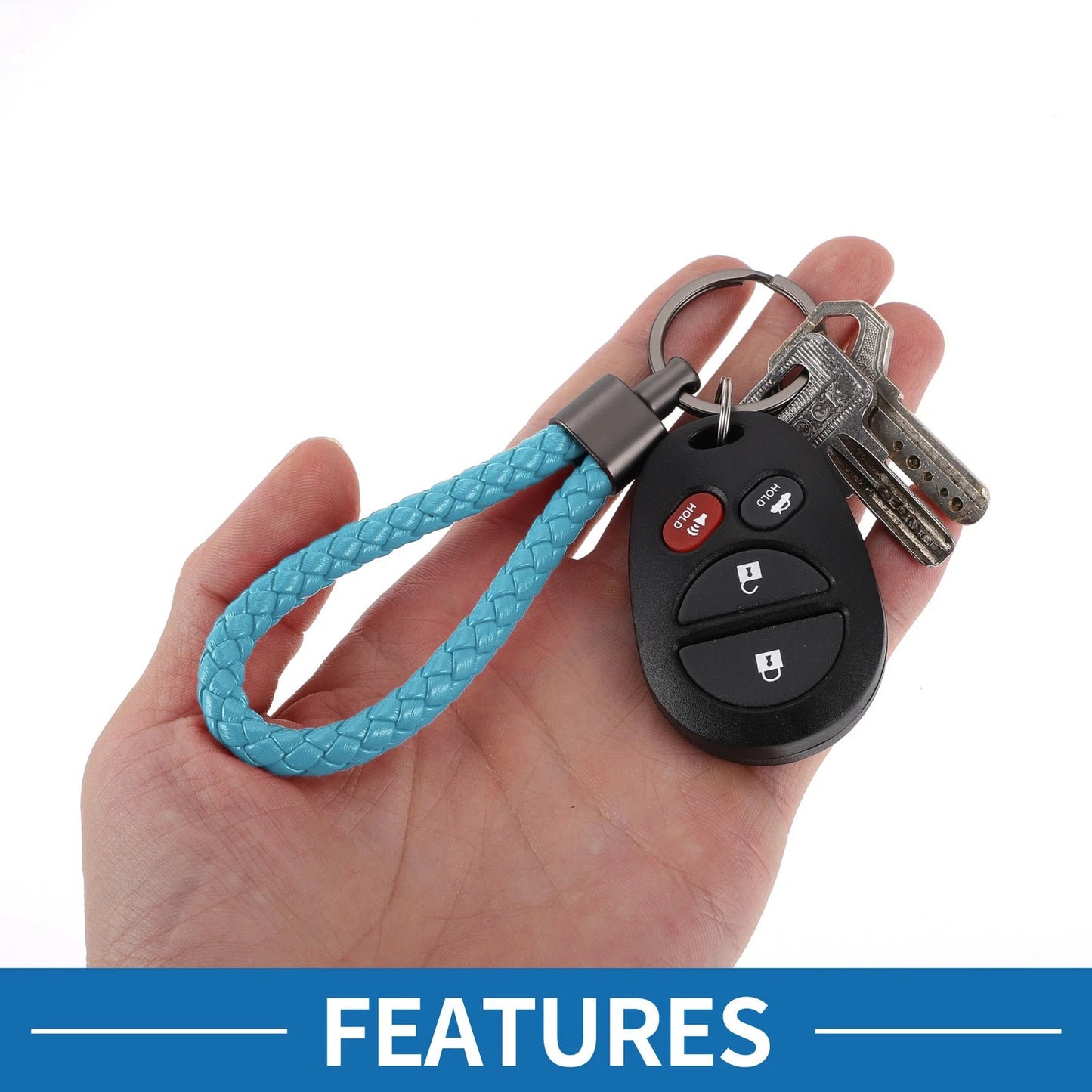 Car Keychain with Ring for Home and Car Keys (Leather)