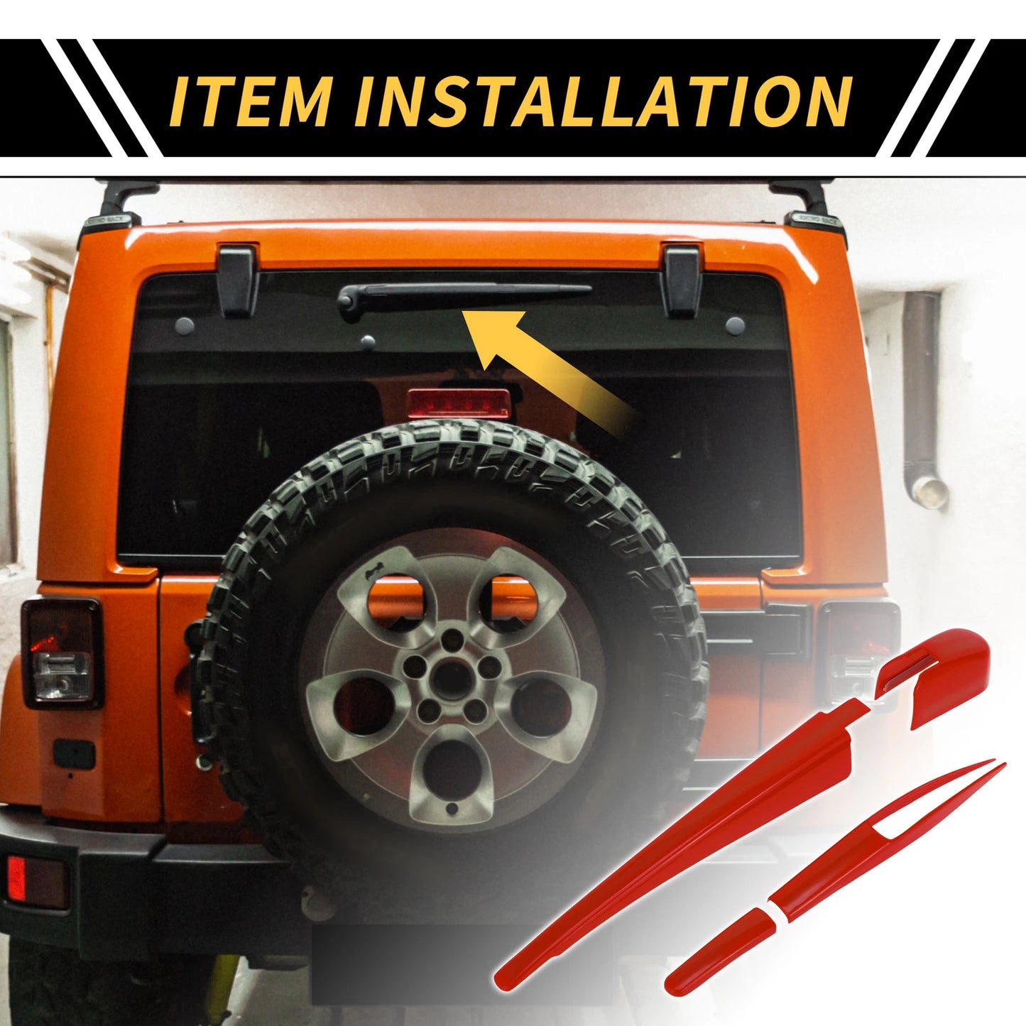 Set of 2 Rear Window Wiper Arm Blades Cover for Jeep Wrangler JL JLU (2018–2024) Red