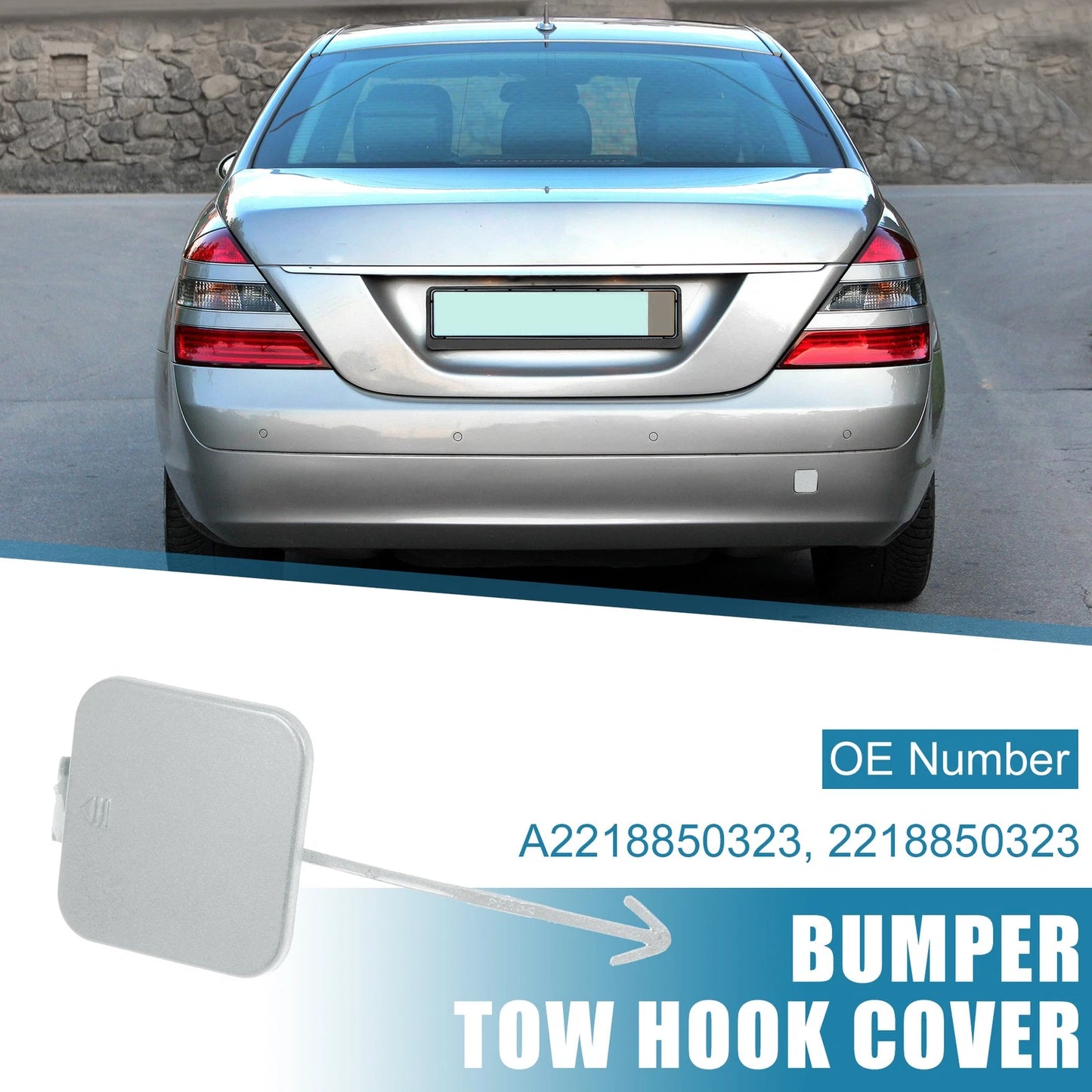 Rear Bumper Tow Hook Cover A2218850323 for Mercedes-Benz W221 (2007–2009) Silver Tone