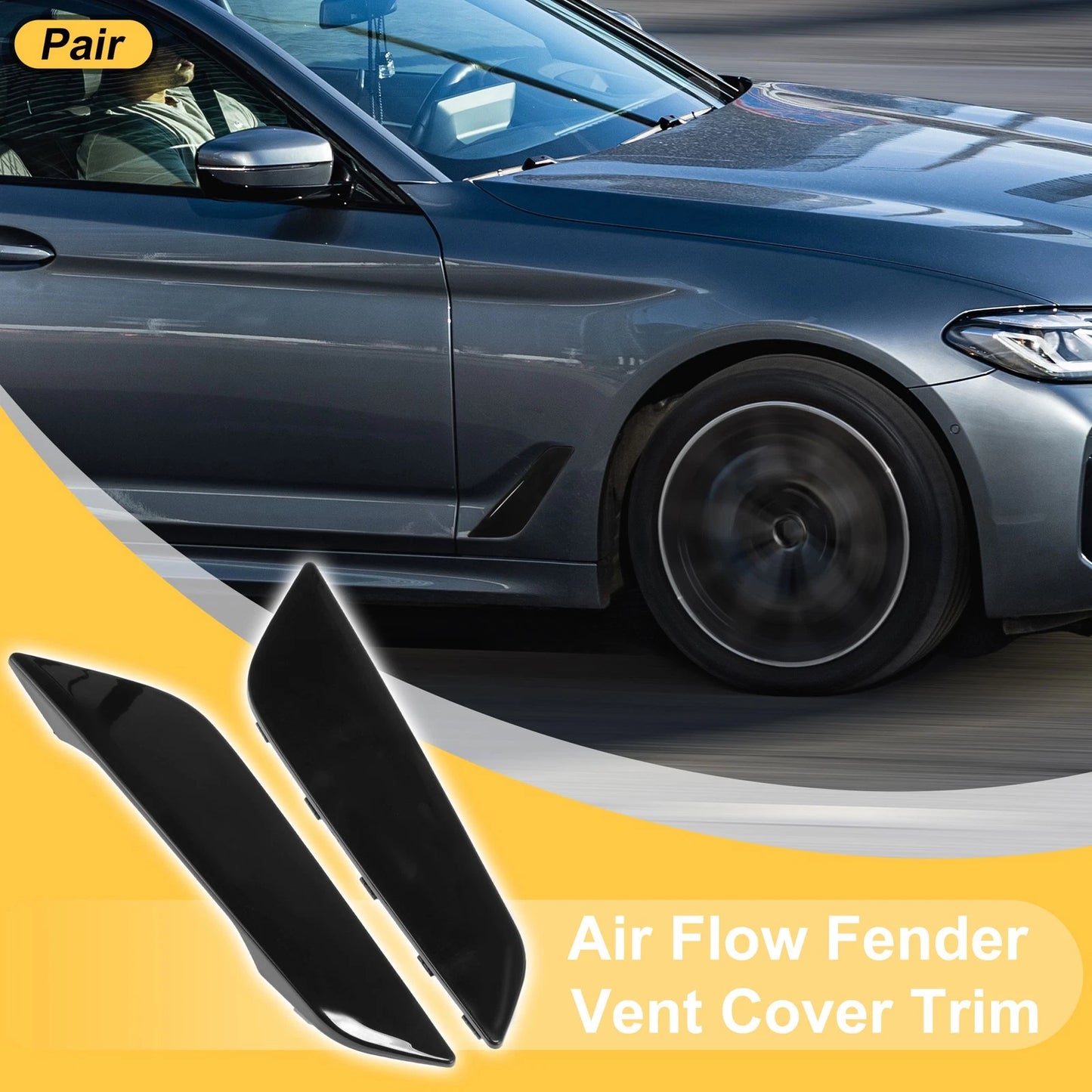 Set of 2 Air Flow Fender Vent Cover Trim for BMW 530e Sedan (2018–2023) Glossy Black