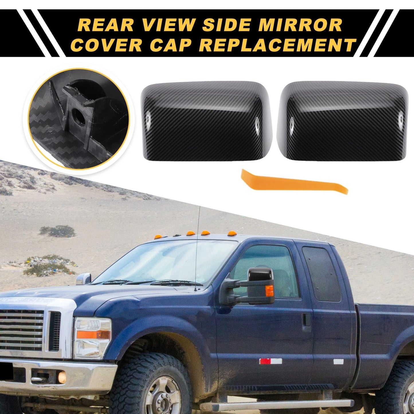 Set of 2 Rearview Mirror Cover Caps Black Carbon Fiber for Ford Excursion F150 F250 (2000–2005)