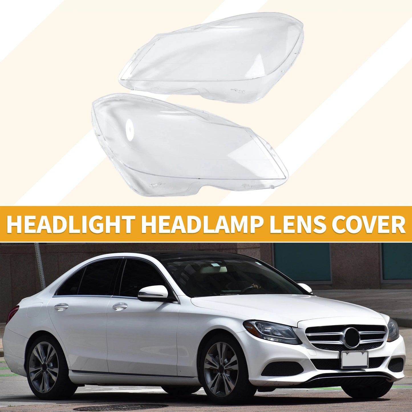 1 Pair Headlight Lens Cover for Mercedes Benz C Class W204 (2008–2011)