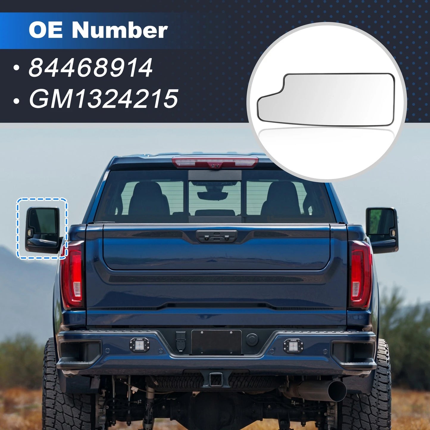 Left Side Heated Rearview Lower Mirror Glass for Chevy Silverado, GMC Sierra