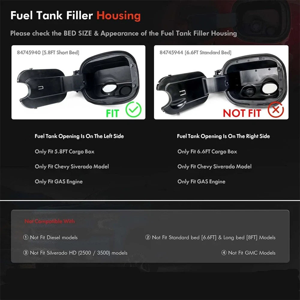 Fuel Tank Filler Pipe Housing for Chevrolet Silverado 1500 5" 8" Bed (2019-2024)
